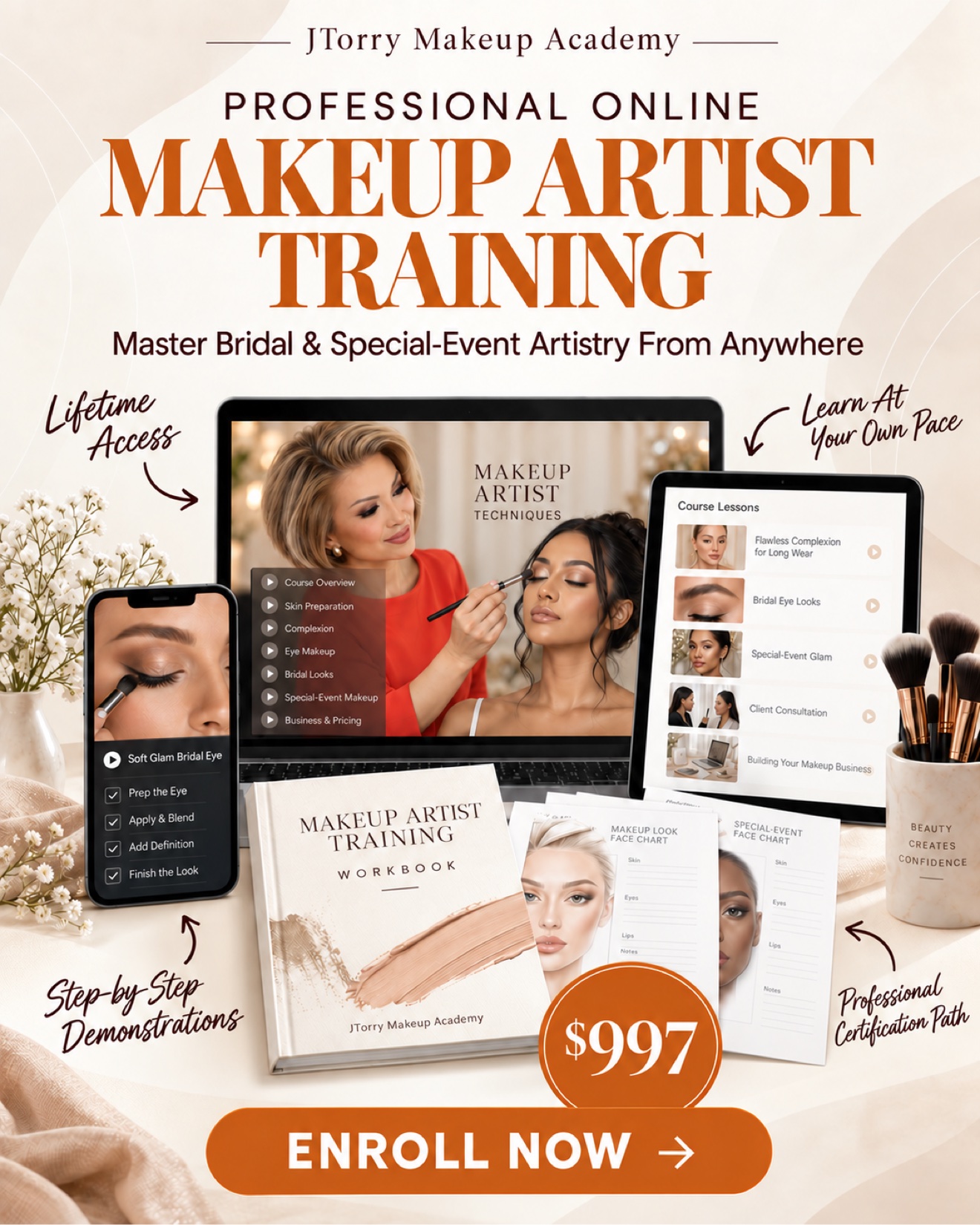 Professional Online Bridal Makeup Training — $997 with lifetime access